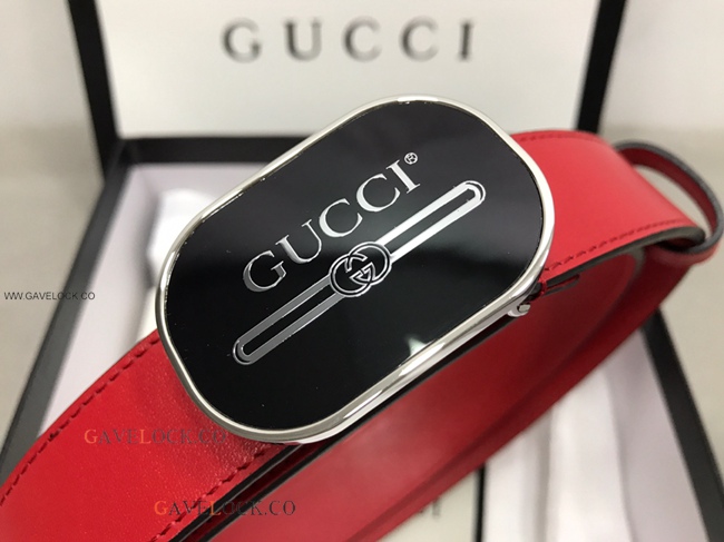 Gucci '80 Smooth Red Leather Belt Silver Trim Logo Buckle